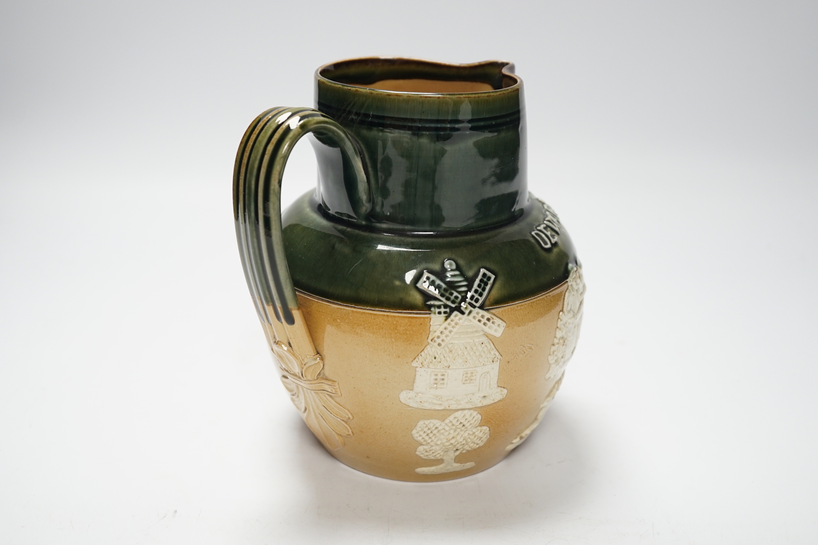 A Royal Doulton stoneware jug whisky John Dewar and Sons, 17cm